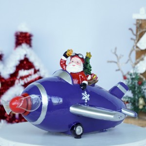 New Arrive Creative Resin Airplane Santa Christmas Ornament with Rotating LED Xmas Scene