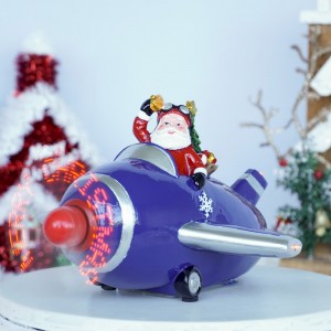 New Arrive Creative Resin Airplane Santa Christmas Ornament with Rotating LED Xmas Scene