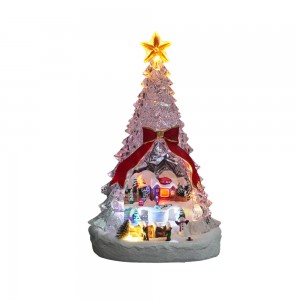 Kev cai Christmas Scene rotating tabletop Led Acrylic Xmas Ntoo Decor nrog suab paj nruag thiab tryme