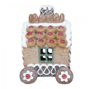 Benotzerdefinéiert Set vun 3 Handgemaachte LED Harz Handwierker Zuch geformt Gingerbread Haus Chrëschtdekoratioun