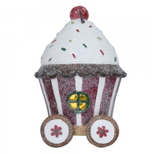 Benotzerdefinéiert Set vun 3 Handgemaachte LED Harz Handwierker Zuch geformt Gingerbread Haus Chrëschtdekoratioun