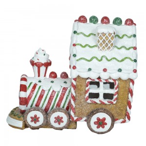 Benotzerdefinéiert Set vun 3 Handgemaachte LED Harz Handwierker Zuch geformt Gingerbread Haus Chrëschtdekoratioun