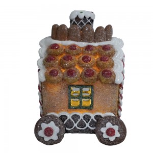 Benotzerdefinéiert Set vun 3 Handgemaachte LED Harz Handwierker Zuch geformt Gingerbread Haus Chrëschtdekoratioun