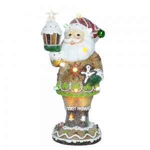 Custom Wholesale Handmade Resin Custom Christmas Gingerbread Santa Claus With Led Light Christmas Decoration