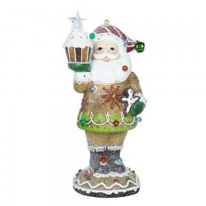 Custom Wholesale Handmade Resin Yetsika Kisimusi Gingerbread Santa Claus Ine Led Chiedza Kisimusi Kushongedza