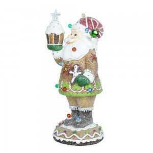 Custom Bejgħ bl-ingrossa Reżina magħmula bl-idejn Custom Christmas Gingerbread Santa Claus B'Dekorazzjoni tal-Milied Dawl Led