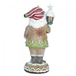 Custom Bejgħ bl-ingrossa Reżina magħmula bl-idejn Custom Christmas Gingerbread Santa Claus B'Dekorazzjoni tal-Milied Dawl Led