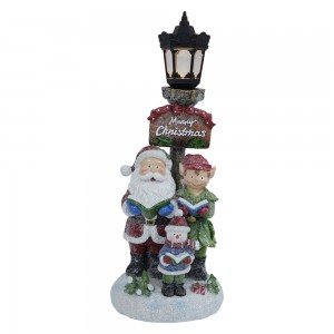 Custom Wholesale Handmade Resin Xmas Santa ແລະ Snowman Lamp Post Glitter Christmas Lamp post With LED Lights