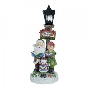 Ambongadiny ambongadiny Resin Xmas Santa sy Snowman Lamp Post Mamirapiratra Krismasy jiro post miaraka amin'ny jiro LED