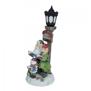 Ambongadiny ambongadiny Resin Xmas Santa sy Snowman Lamp Post Mamirapiratra Krismasy jiro post miaraka amin'ny jiro LED