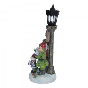 Ambongadiny ambongadiny Resin Xmas Santa sy Snowman Lamp Post Mamirapiratra Krismasy jiro post miaraka amin'ny jiro LED