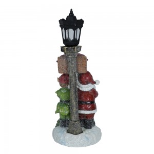 Ambongadiny ambongadiny Resin Xmas Santa sy Snowman Lamp Post Mamirapiratra Krismasy jiro post miaraka amin'ny jiro LED