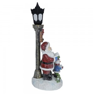 Resin Xmas Santa and Snowman Lamp Post Glitter Lampa Noelê Bi Çirayên LED