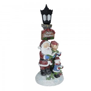 Ambongadiny ambongadiny Resin Xmas Santa sy Snowman Lamp Post Mamirapiratra Krismasy jiro post miaraka amin'ny jiro LED