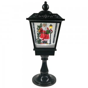 Hazo lehibe Krismasy Santa Scene Black Led mozika Xmas tabletop lamp post miaraka amin'ny lanezy milatsaka