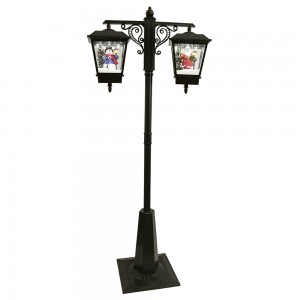 BSCI fabryk seasonal Swart grutte grutte reinproof noel dûbele lantearnen musical Led Kryst strjitte lamp post mei snie funksje