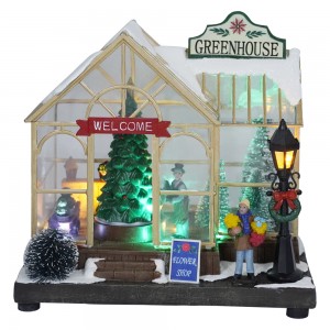 Nouveauté Led musique Promo cadeau bricolage en plastique noël fleur boutique maison avec arbre rotatif