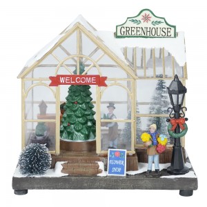 New Arrival Led Music Promo Gift Diy Plastic Christmas Flower shop House with rotating tree