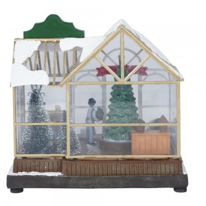 New Arrival Led Music Promo Gift Diy Plastic Christmas Flower shop House with rotating tree