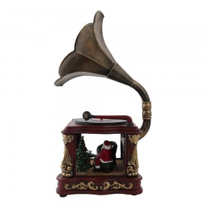 Großhandel neu angekommen Noel Weihnachtsszene LED leuchten musikalische Harz Phonograph Weihnachtsdekoration mit Weihnachtsbaum im Inneren