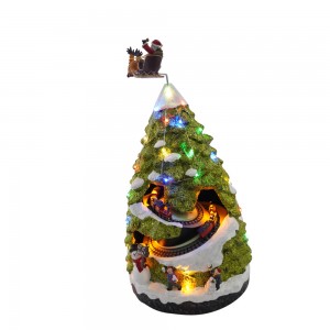 Lag luam wholesale kev cai ua rotating noel Xmas scene Led suab paj nruas Polyresin Christmas tsob ntoo nrog txav