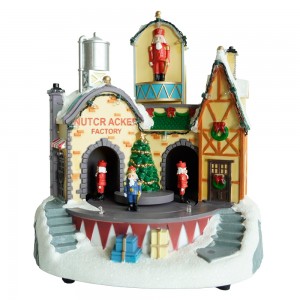 Wholesale Christmas LED Nutcracker Factory with rotating scene Led Illuminated Christmas village houses with 8 Xmas  songs