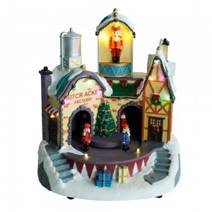 Wholesale Christmas LED Nutcracker Factory with rotating scene Led Illuminated Christmas village houses with 8 Xmas  songs