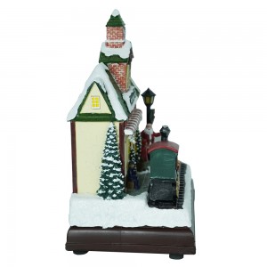 Wholesale Musical handicrafts led Christmas decor Hand Painted Tabletop Christmas Village set with moving train