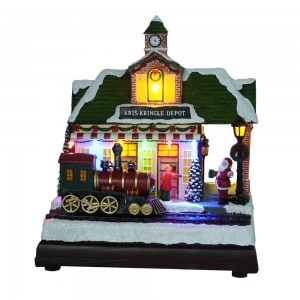 N'ogbe egwu aka edu ekeresimesi ihe ndozi aka aka te tabletop Christmas Village tọrọ na ụgbọ oloko na-akpụ akpụ