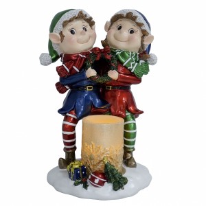 Wholesale  resin  elf statue with LED candles Christmas decorations