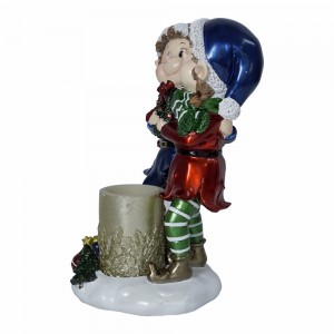 Wholesale  resin  elf statue with LED candles Christmas decorations