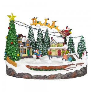 Wholesale noel Led illuminated skating and sleigh Xmas scene musical fiber optic Christmas village for holiday decoration