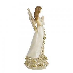 Wholesale custom gold resin prayer gesture angel statue with LED candle and wings