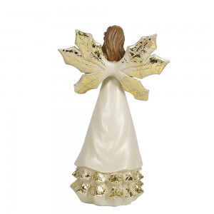 Wholesale custom gold resin prayer gesture angel statue with LED candle and wings