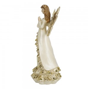 Wholesale custom gold resin prayer gesture angel statue with LED candle and wings