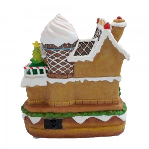 New arrival musical resin gingerbread house with LED light movement Christmas village 2024 Christmas decoration