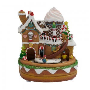 New arrival musical resin gingerbread house with LED light movement Christmas village 2024 Christmas decoration