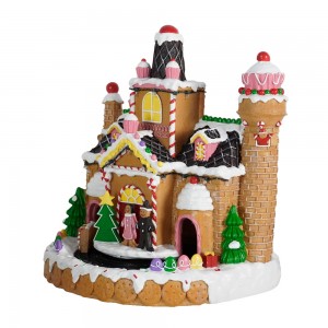 LED musical christmas village figurine christmas resin gingerbread house CHRISTMAS DECORATION 2024 with movement