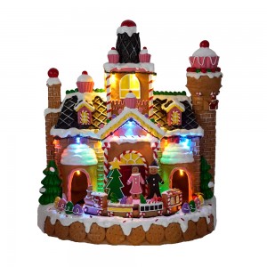 LED musical christmas village figurine christmas resin gingerbread house CHRISTMAS DECORATION 2024 with movement