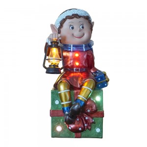 Borongan LED Musical polyresin elf jeung logam lantern figurines ornamén pikeun Natal Imah hiasan