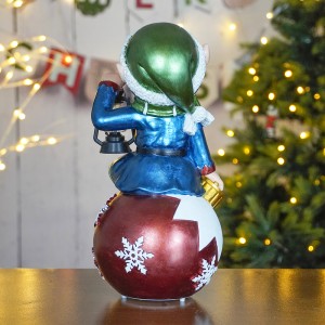 Wholesale LED Musical polyresin elf with lantern sitting on christmas ball statue Christmas ornament for Christmas Decoration