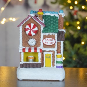 Nouvo konsepsyon ti dekorasyon andedan kay la Gingerbread House orneman ak limyè dirije ak mizik pou dekorasyon Nwèl la