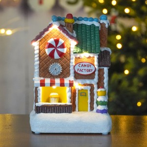 New Design Small Indoor Ornaments Gingerbread House Ornament With Led light And Music For Christmas Decoration