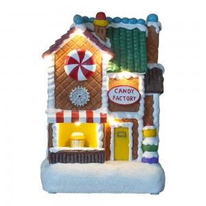 New Design Small Indoor Ornaments Gingerbread House Ornament With Led light And Music For Christmas Decoration