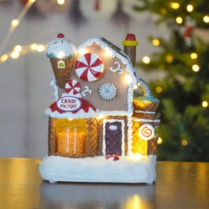 Wholesale nouvo konsepsyon dirije Nwèl orneman Gingerbread House orneman ak mizik ak anime pou dekorasyon Nwèl