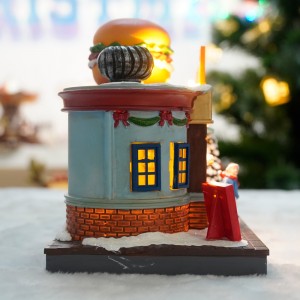 7″LED burgers with rotating bugers, christmas village,Gingerbread house,8 songs music with USB cable