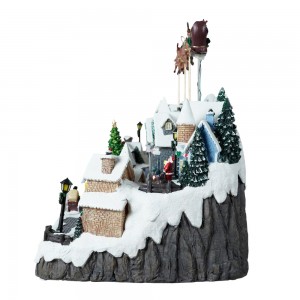 Babban Size Musical Polyresin Kirsimeti LED Gidan yawo Santa sleigh scene Kauyen Kirsimeti tare da bishiyar Xmas mai juyawa