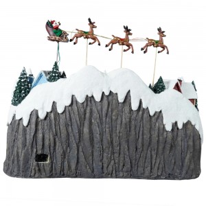 Nui Rahi Musical Polyresin Christmas LED Whare rere Santa sleigh scene Christmas Village ki te takahuri rakau Xmas