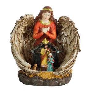 Vallási figura karácsonyi gyanta betlehemes Angel Wings menedékében Otthoni dekoráció