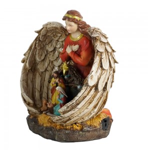 Figurine Cràbhach Roisinn Nollaige Naidheachd Fo fasgadh Angel Wings Sgeadachadh Dachaigh